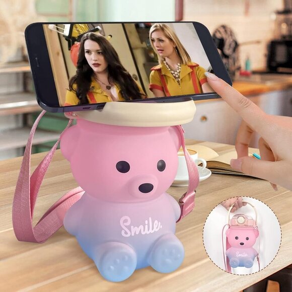 Cute Bear Water Bottle: 32oz Kawaii Kids Water Bottles with Strap and Straw - Le - Picture 7 of 7